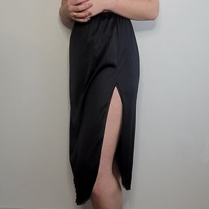 Black silky skirt with lace trim